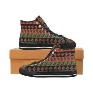 Men's Christmas Plaids Print Big Size Canvas High Top Shoes (Black)