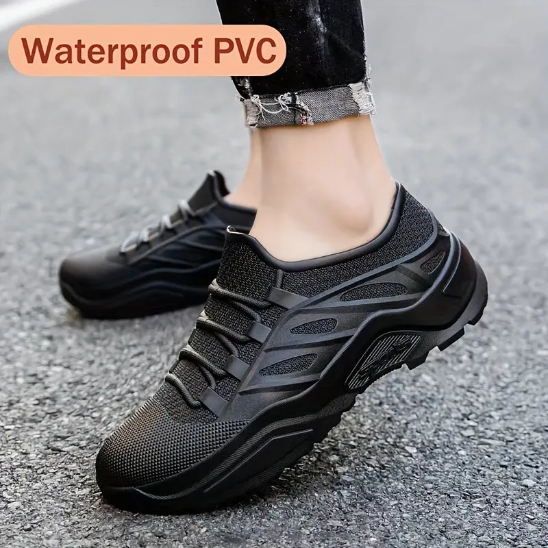 Men's Stylish Low Top Rain Boots, Lightweight Waterproof Slip On Shoes For Outdoor Casual, Men's Fishing Work And Garden Shoes
