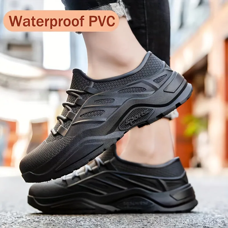 Men's Stylish Low Top Rain Boots, Lightweight Waterproof Slip On Shoes For Outdoor Casual, Men's Fishing Work And Garden Shoes