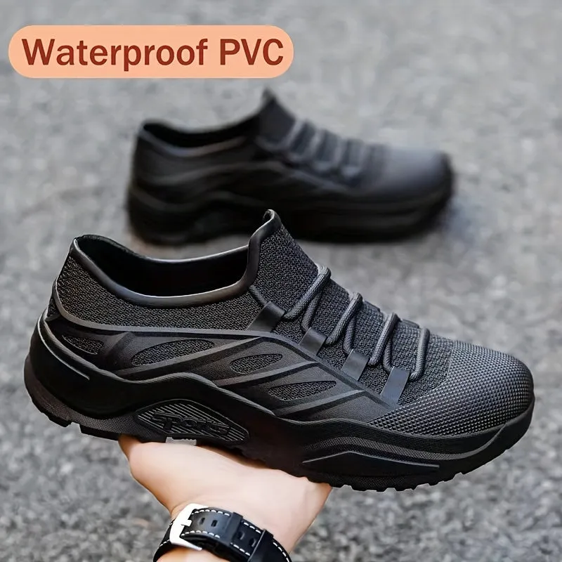 Men's Stylish Low Top Rain Boots, Lightweight Waterproof Slip On Shoes For Outdoor Casual, Men's Fishing Work And Garden Shoes